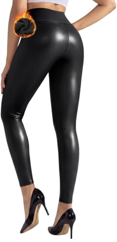 Olasfa Leggins Cuero Mujer Push Up Cintura Alta Pantalones Elasticos | Leggins Termicos Invierno Pantalon Cuero
