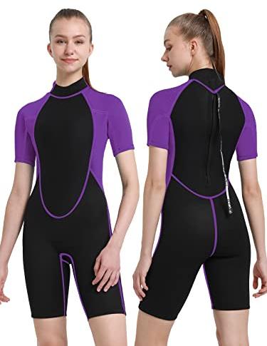 REALON Women's Mens Neoprene Shorty Wetsuit 2mm 3mm Back Zipper Cold Water Thermal Swimsuit for Swimming Surfing Diving Snorkeling