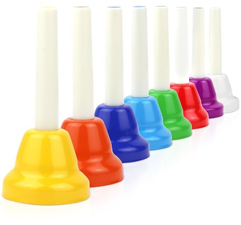 WENLISELL 8 PCS Colorful Hand Bells Set, Metal Hand Bell Kits, 8 Color Musical Percussion Instruments for Family Party, Musical Teaching, Learning