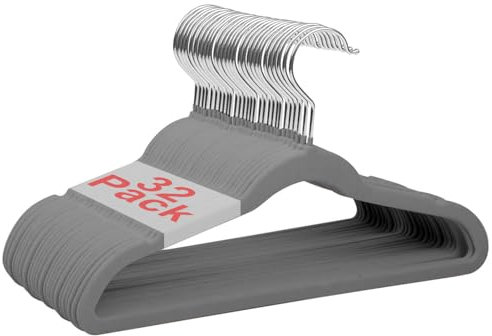 Wellong Grucce in velluto per bambini, 35 cm, antiscivolo, per camicie, pantaloni, gonne, abiti, giacche, cappotti, confezione da 32 pezzi, grigio