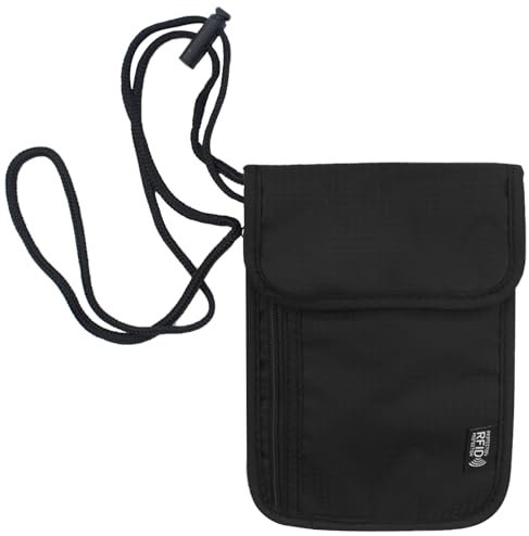 1 Brustbeutel mit RFID Schutz,Reisegeldbeutel,versteckte Anti-Diebstahl Festival Passhalter für Passport, Kreditkarten,Münzen und Reise Zubehör Unisex Reisegeldbeutel Diebstahlsicher Kleine-Schwarz