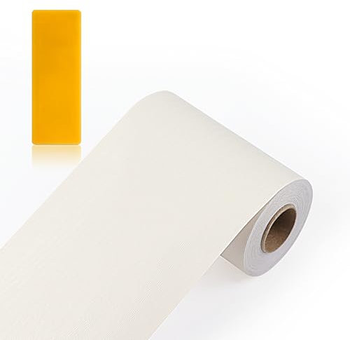 10m*10cm Bordure de papier peint autocollant Feuille Couleur du grain du bois Frise Murale Adhesive Bordure imperméable en PVC Plinthe amovible Décoration Murale pour cuisine salle de bain(Blanchâtre)