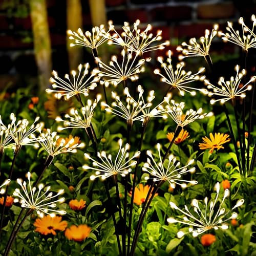 yowin Gartendeko Solarleuchten für Außen 2 Stück LED Weihnachtsbeleuchtung Solar Pusteblume, 8 Modi Solarstecker Gartenbeleuchtung Wetterfest Solarlampen Feuerwerk für Weihnachten Garten Balkon Deko