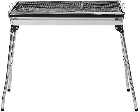 Barbacoa de carbón plegable portátil, parrilla de carbón de madera XXL, barbacoa de mesa de acero inoxidable, para jardín de picnic de camping, 5-10 personas, 73 x 33 x 71 cm