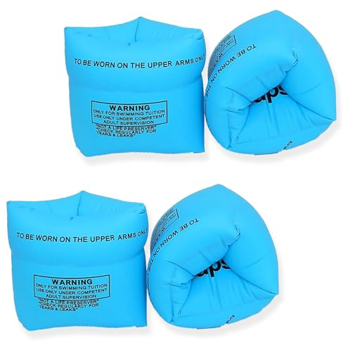 Roll-On/Off Arm Floaties for Kids 6-12 Years and Adult-2 Pack Swim Floaty with Dual Valves, Great Buoyancy Pool Float & Water Wing for Toddler to Teen, Inflatable Swimmies for 30-150LBS (Blue & Blue)