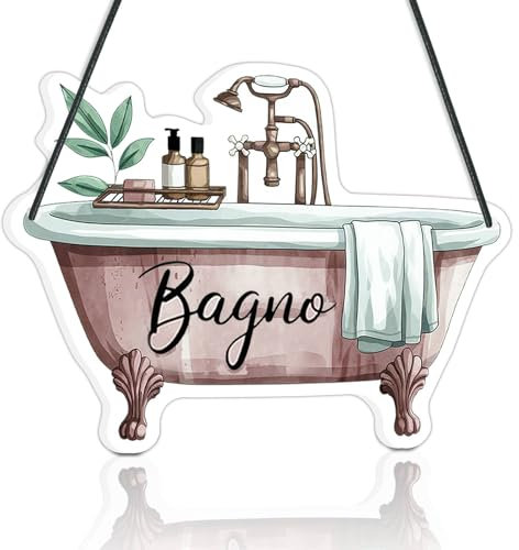 Putuo Decor Targa Bagno da Appendere – Decorazione da Parete in PVC con Cordino, Design Vintage con Vasca Rosa e Scritta Bagno, Insegna Decorativa per Porta o Muro di Toilette