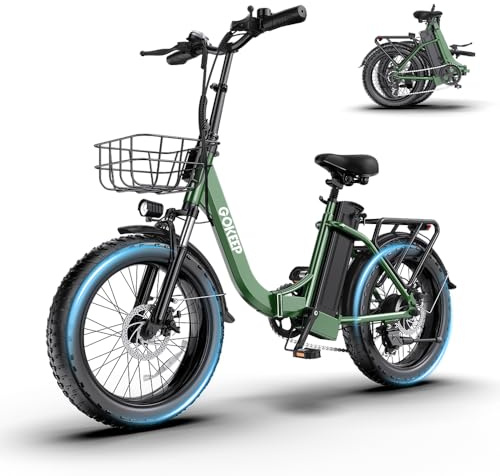 GOKEEP Electric Bike for Adults, Peak 1300W Motor, 75 Miles PAS Range, 52V 13Ah Removable Lithium Battery, Foldable Electric Bicycle, 20MPH 7-Speed Commuter Ebike, Max 330LBS, UL2849 Certified, Green