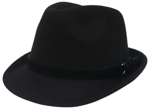 Unisex Vintage Fedorahatt med Bältre Dam Herr Filthatt Lyxig Liten Brätte Cowboyhattar Fest Bröllops Cylinderhatt, Svart, one size