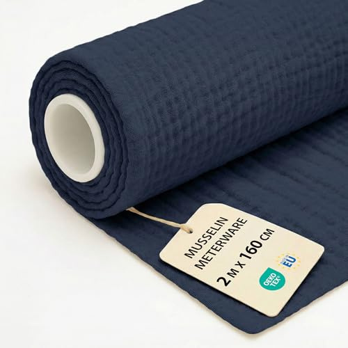 Tyg Metervara Muslin Bomull 2 M x 160 cm Lätt Sytyg – Mjukt Andningsaktivt för Filt Bordslöpare Sommarklänning Baby Accessoarer Luftigt Skönt med Oeko Tex Marinblå