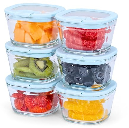Econovo Glasburkar med lock 250ml Uppsättning med 6, läckagefria, för Meal Prep | Små matburkar av borosilikatglas med lock och silikontätning, perfekt för snacks, dips, dressingar och frukt