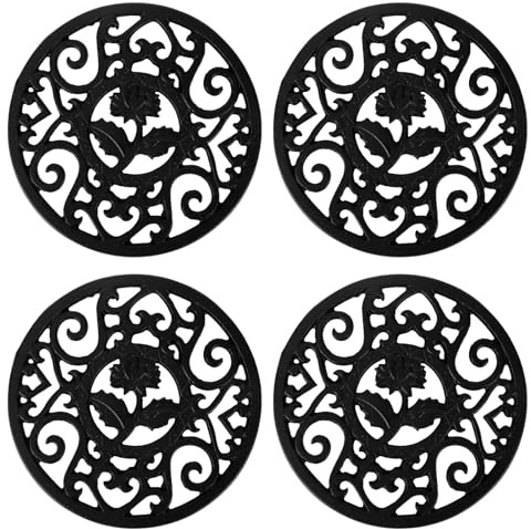 4pcs Cast Iron Heat Trivets, 11.8cm/4.65in Diameter Round Cast Iron Trivet Vintage Design Hot Pad Holder for Kitchen Dinning Table Dutch Oven Pots & Pans