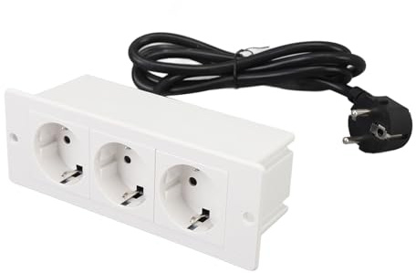 Flush Mount Power Strip 16A, 3 Outlets with Child Safety Shutter for | Flame-Retardant PC Material, Built-in Safety Door, Recessed Design for Office, Countertop and Kitchen Island