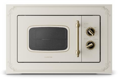 Klarstein Victoria 20 microonde da incasso - retrò, 20 L, 800 W microonde/1000 W grill, 3 funzioni combinate, acciaio inox, telaio da incasso incluso, avorio