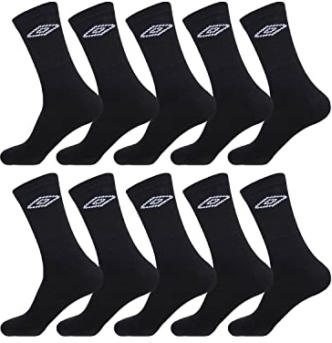 UMBRO Calzini Uomo Sportivo Traspirante Set di 10 Calze Uomo Lunghe, Formazione e Vestibilità Perfetta, Nero, Taglie 39/42