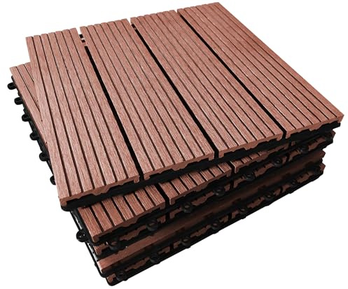 CLICK-DECK Composite Decking Tiles 30x30cm Interlocking Outdoor Deck Tiles | Patio, Balcony, Roof Terrace & Hot Tub | Easy Tool-Free Installation | Low Maintenance (18 Tiles, Colorado)
