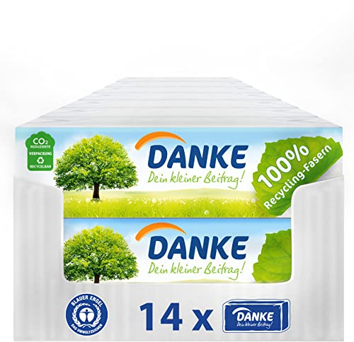 Danke Taschentücher 4-lagig – 210 Päckchen 14 x 15 Stück - Papiertaschentücher im Softpack - umweltschonend, aus 100 % Recycling-Papier, dermatologisch getestet