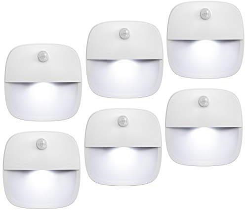 AMIR Motion Sensor Light Indoor, Upgraded Battery-Powered LED Night Light with PIR Technology for Bathroom, Kitchen, Stairs, Under Cabinet, Closet, Stick on Anywhere Hallway Lamp (White, 6-Pack)