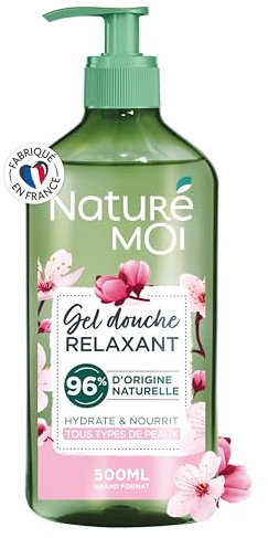 Naturé Moi - Gel Douche Relaxant - Hydrate et Nourrit - Tous Types de Peaux - Fleur de Cerisier Bio - 96% d'Origine Naturelle - 500 ml - Fabriqué en France