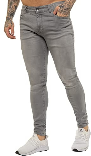 Kruze, KZ106 - Jeans da uomo, di design, skinny, slim fit, casual, super elasticizzati, in denim, Grigio, W34 / L32