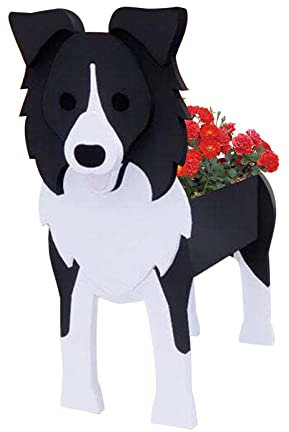 LIBOOI Dog Planter, Animal Flower Planter Pot, Border Collie Gifts Dog Lovers, Handmade Storage Container Planters for Garden Cactus Office Home Gifts, 27 x 17.5 cm, (UKBT-221123GW02-5-WQW)