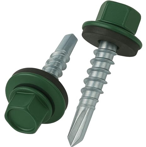 4.8 mm x 35 mm Viti per Tetto Autoperforanti Testa Esagonale Colorate (RAL 6005 Verde Muschio) Viti per Coperture con Rondella di Tenuta in EPDM Viti Temprate Zincate Antiruggine (50 pezzi)