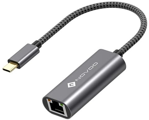 NOVOO Adattatore Ethernet USB C Gigabit in Alluminio - 1000Mbps, Ethernet a Lan Thunderbolt 3 a RJ45 Compatibile con MacBook Pro/Air, Surface Go, Chromebook, Huawei Matebook - Plug and Play