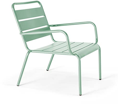 Oviala Fauteuil de Jardin Bas Relax Acier Vert Sauge - Palavas