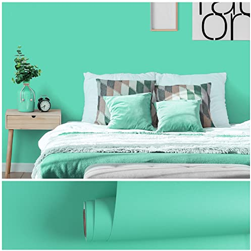 VEELIKE Papel Pintado Verde Tiffany Papel Adhesivo Cocina Muebles Impermeable Papel Autoadhesivo Pared Salon Papel Tapiz Verde Vinilos para Puertas de Armario Dormitorio Comedor Habitacion 40cm×300cm