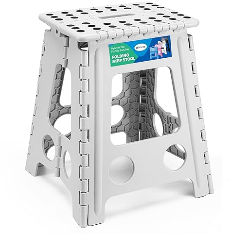 Dyforce 16 Inch Folding Step Stool 400lbs Capacity Sturdy Plastic Foldable Step Stools for Adults Stepping Stool with Handle Easy to Carry Handle Folding Stool Ideal for Kitchen (Grey 1PC)