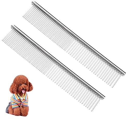 Peigne pour Animaux de Compagnie en Acier Inoxydable - 2 Pièces pour Chien et Chat - Dents Rondes - Convient à Toutes Sortes d'Animaux - Toilettage (19 * 3.3cm)