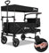 Sekey Kids Folding Handcart Wagon with Removable Canopy, Versatile Foldable Transport Trolley for Family Outings Including Shockproof PU Wheels, 220LBS(100KG) Weight Capacity, Push Handle, Black