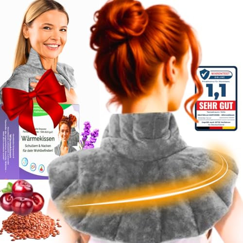 Heatbelle Empower® Körnerkissen, Kirschkern- & Leinsamkissen, Wärmekissen Nacken, Schulter für die Mikrowelle extra große Abdeckung (Grau)