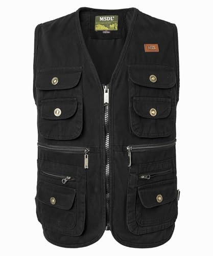 Oralidera Herren Outdoor Jagdweste Reporterwesten Ärmellos Jacke Anglerweste Fotografie Freizeitweste Safari Weste mit Vielen Taschen für Jagd Angeln Camping, Schwarz, XL