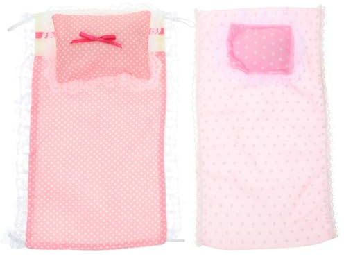 Abaodam 2 Sets Miniature Doll House Bedding Set Bed Sheet Pillow for Dollhouse Accessories