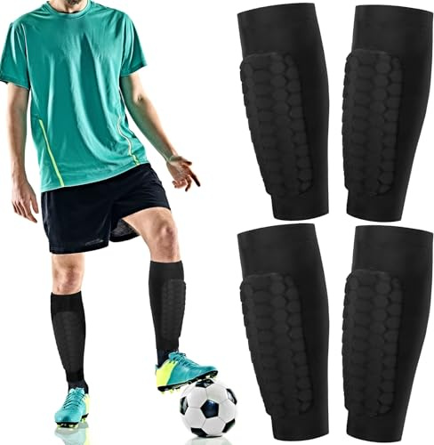Meng Jiaran 2 Pairs Shin Guards Pads With Honeycomb Compression Sleeve, Football Ski Shin Pads For Boys Girls Teenagers and Adults Support Impact Absorption (L)