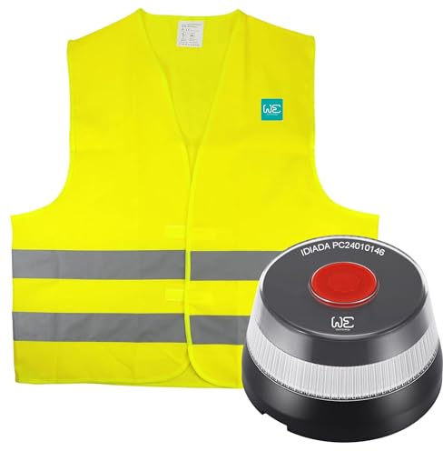 We Set de Baliza de Emergencia V16 geolocalizada y conectada a la DGT 3.0 + Chaleco Reflectante 100% Poliéster 12mr/m2