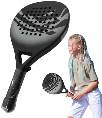 Paddle Ball Racquets, Beach Racket Tennis Carbon, Lightweight Outdoor Game Set, Fun Activity for Beginners, Adults, Women, Men, 18.5x10.43x1.5 inches, Gray and Blue Color