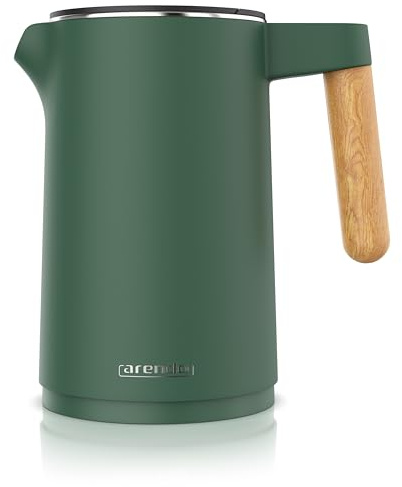 Arendo - Wasserkocher Edelstahl mit Temperatureinstellung - 45°C-100°C - 1.5 Liter - Doppelwand - BPA frei - Warmhaltefunktion - Teekocher mit Temperaturanzeige - Griff Cool Touch - grün