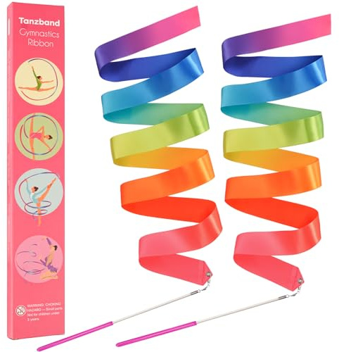 Yeavinfser Gymnastics Ribbon 2 Pack - Colorful Dance Band with Stick for Kids, Perfect for School Play & Home Fun. Vibrant Rainbow Streamers Ideal for Girls' Birthday Parties, Easter