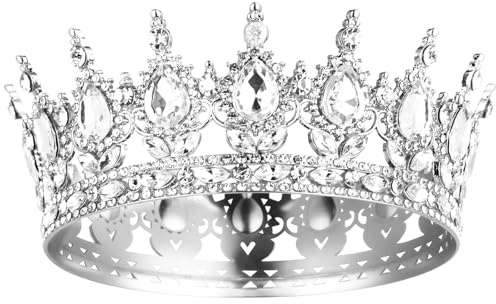 AOOSA Corona Regina, Corona di Strass scintillanti, Bellissimo Tiara Principessa, Diadema Rotondo, copricapo per matrimoni, balli e feste di, Compleanno, Argento Bianco