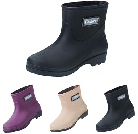 Botas de lluvia para mujer, botas de goma cortas, antideslizantes, impermeables, botas de agua cálidas, cómodas botas de jardín para exteriores, jardinería, agricultura, pesca, Negro , 38