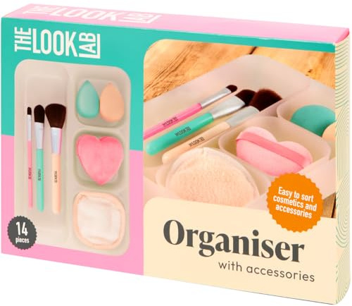 Set 11 Pz, 3 Pennelli Trucco + 2 Dischetti Struccanti Riutilizzabili + 2 Piumini Cipria + 2 Spugne Bellezza, 5 Organizer Singoli Plastica, Cosmetici, Trucchi, Truccare, Struccare. (MIX COLOR 9+5 pz.)
