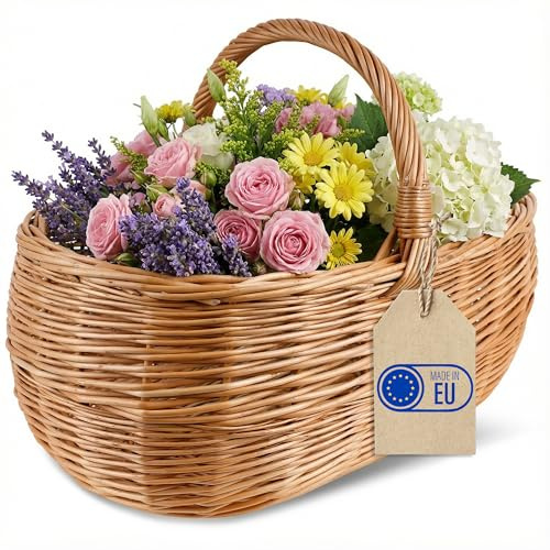 Creative Home Cesto da Picnic in Vimini 47x31x36 cm | Grande e Leggero | Cesto con Manico Fatto a Mano | Cestino per la Spesa, Cesta Regalo, Cestino Intrecciato Colore Naturale Marrone
