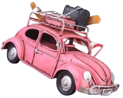 DECORNIJIA Modello di Auto D’Epoca in Ferro Rosa Ornamento da Tavolo Decorativo Vintage per Casa e Ufficio Decorazione Desktop Artigianale Dettagliata