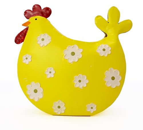 Logbuch-Verlag Gallina in metallo giallo con fiori sparsi 13,5 cm – Decorazione pasquale allegra in metallo, decorazione primaverile da posizionare per tavolo, scaffale o davanzale