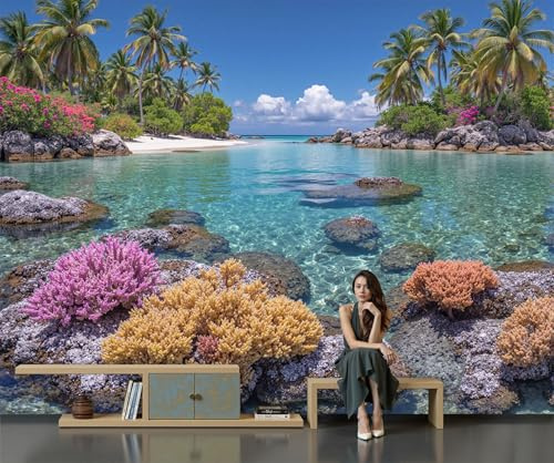 Papel Tapiz Mural Paisaje Natural Costero Tropical Papier Peint Paisaje De Playa Tropical Mural Estéreo Fondo De Tv Papeles De Pared Decoración Del Hogar Papel Tapiz 3D 150×105 Cm