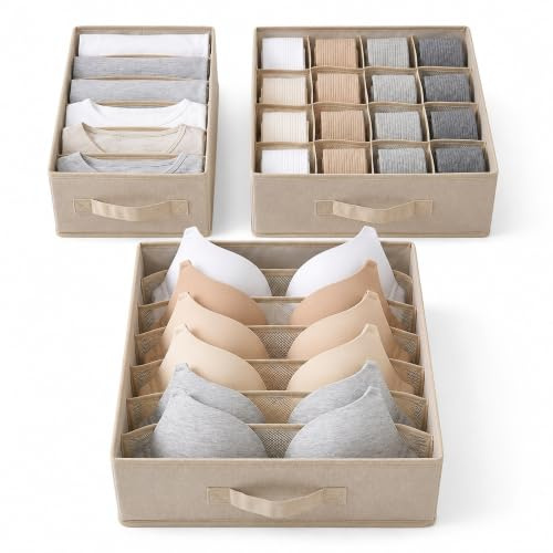 Euphoria Casa Organizer Cassetti, Set Divisori Per Cassetti In Tessuto Per Biancheria, Reggiseni, Calzini, Cravatte - Contenitori Salvaspazio Divisori Cassetti (Beige Nude)
