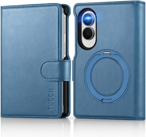 TUCCH Wallet Case with Ring Stand for Galaxy Z Fold 8 (7.6), Lake Blue