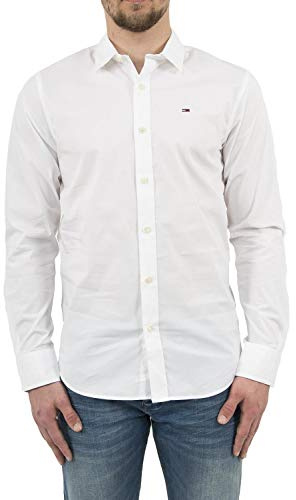 Tommy Jeans Men's Tjm Original Stretch Shirt Dm0dm04405 L/S Shirts / Woven Tops, White (Classic White 100), M