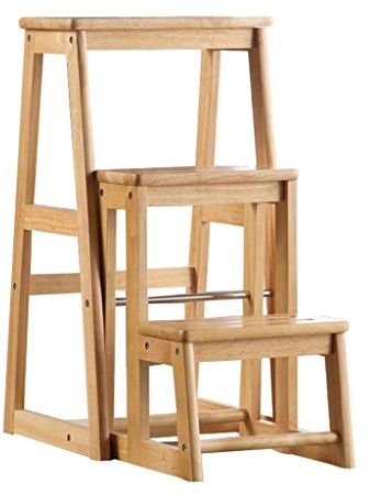 LHNLY-Trittleiter Klapptreppe Klapptritt Klappstufen Tritthocker 3 Stufen Holz - Kompakte und leichte Anti-Rutsch-Leiter - Ideal für Bibliothek und Büro - Kapazität150 kg